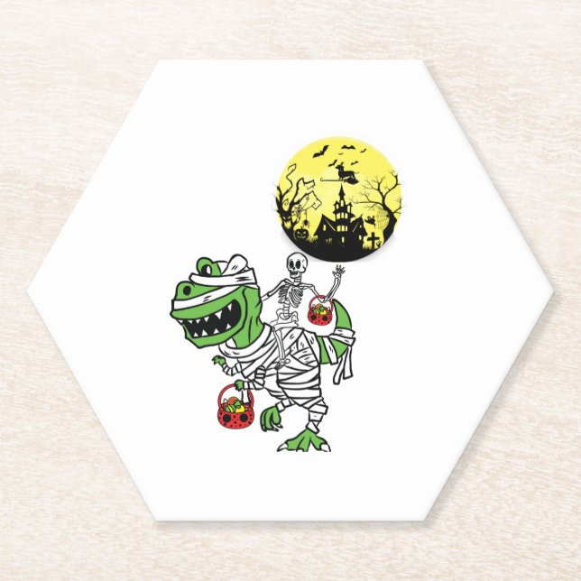 Happy halloween dinosaur T Rex  6 Paper Coaster (Front)