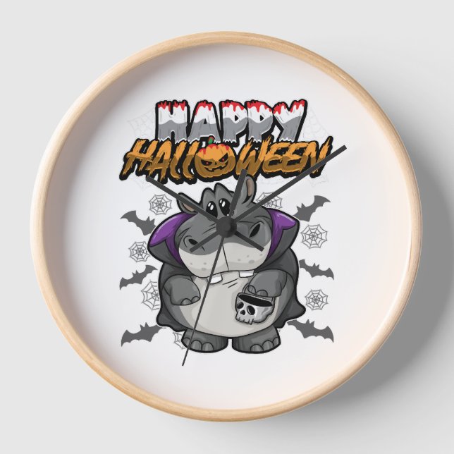 Happy Halloween Disguised Hippopotamus Clock (Front)