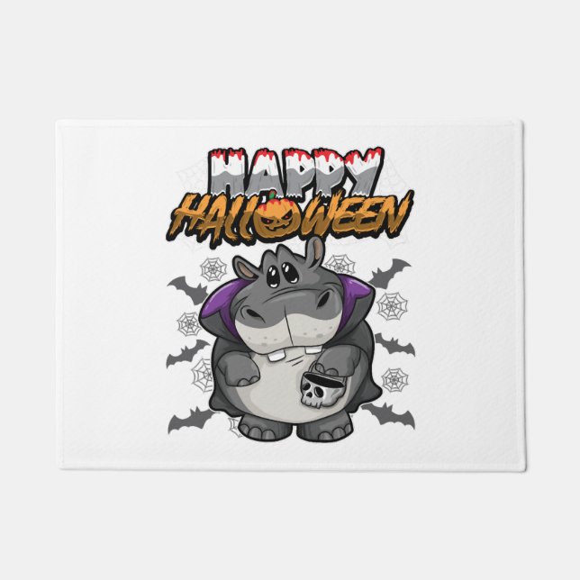 Happy Halloween Disguised Hippopotamus Doormat (Front)
