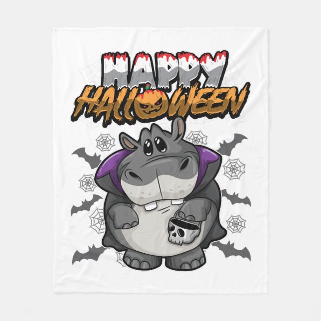 Happy Halloween Disguised Hippopotamus Fleece Blanket (Front)
