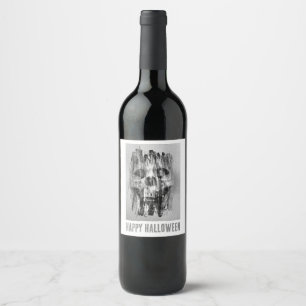 Happy Halloween. Distressed skull Wine Label