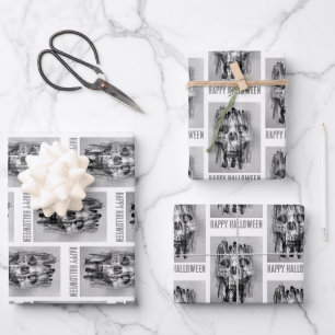 Happy Halloween. Distressed skull Wrapping Paper Sheet
