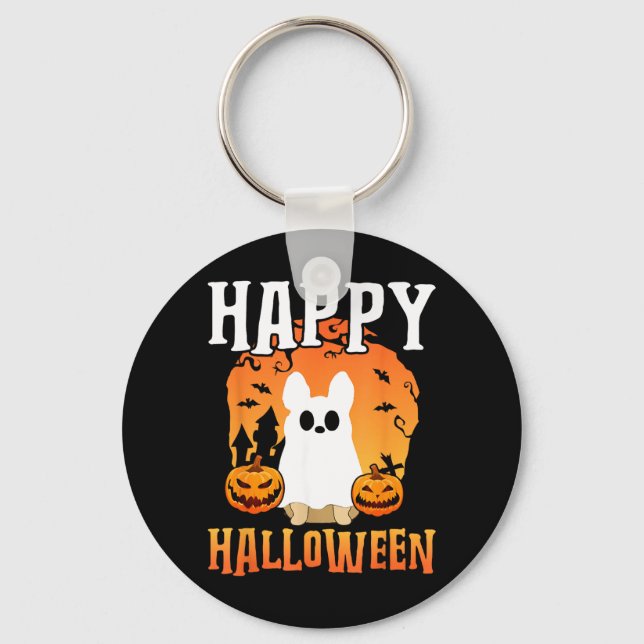 Happy Halloween Dog Ghost Key Ring (Front)