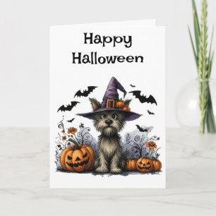 Happy Halloween Dog in a Witch Hat Card