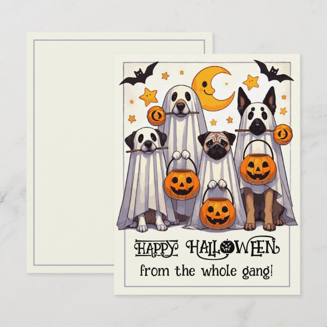 Happy Halloween Dogs in Ghost Costume Card (Front/Back)