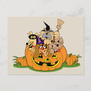 Happy Halloween Dogs In Pumpkin Postcard