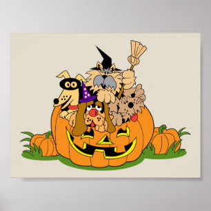Happy Halloween Dogs In Pumpkin Poster
