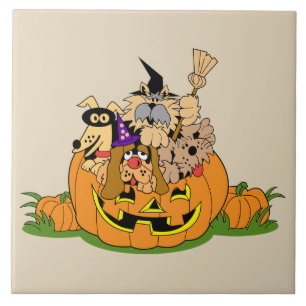 Happy Halloween Dogs In Pumpkin Tile