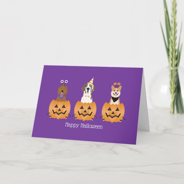 Happy Halloween Dogs In Pumpkins Card (Front)