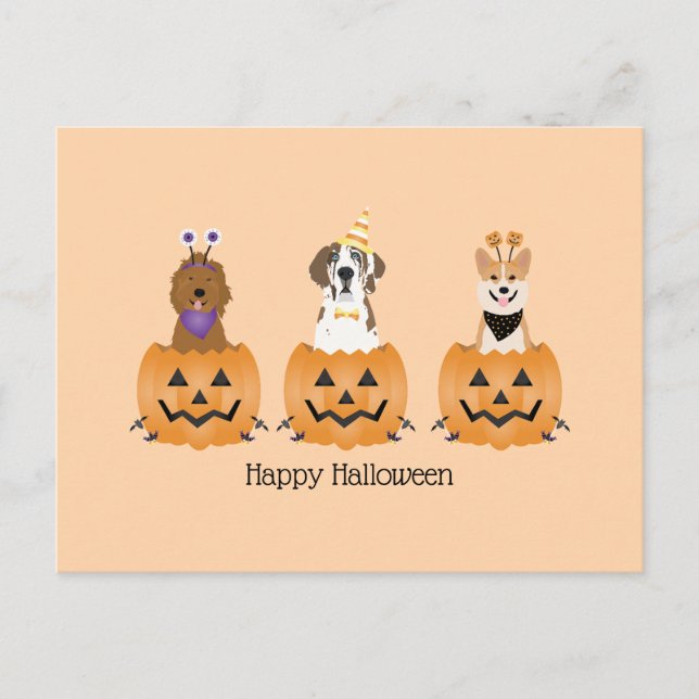 Happy Halloween Dogs In Pumpkins Postcard (Front)