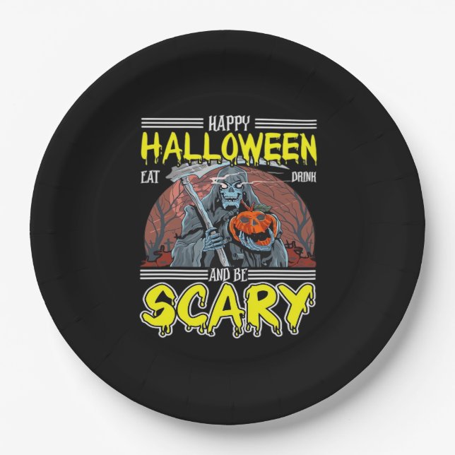 Happy Halloween Eat Drink And Be Scary Cool  Paper Plate (Front)