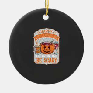 Happy Halloween Eat Drink Be Scary Pumpkin Cauldro Ceramic Tree Decoration