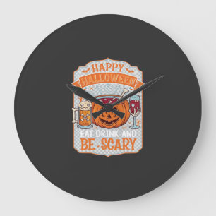 Happy Halloween Eat Drink Be Scary Pumpkin Cauldro Large Clock