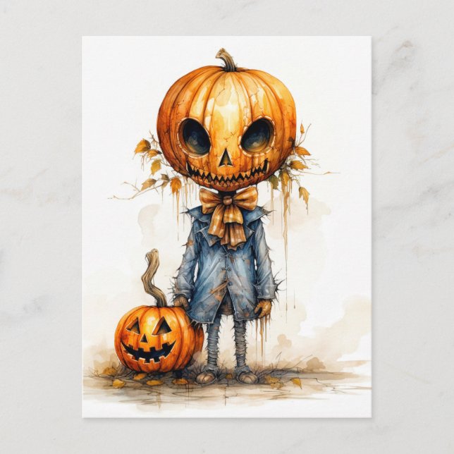 Happy Halloween Eerie Pumpkin Fiend Postcard (Front)