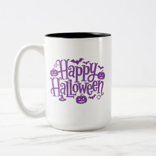Happy Halloween elegant purple white  Two-Tone Coffee Mug