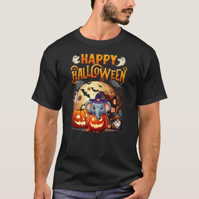 Happy Halloween Elephant Cosplay Witch In Carved P T-Shirt (Front)