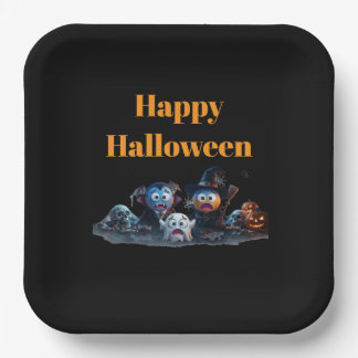 Happy Halloween Emoji Napkins. Paper Plate