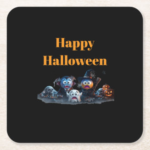 Happy Halloween Emoji Napkins. Square Paper Coaster