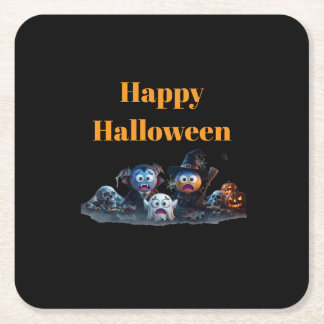 Happy Halloween Emoji Napkins. Square Paper Coaster