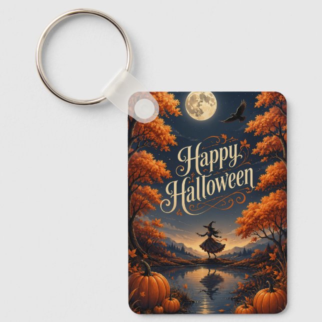 Happy Halloween Enchanted Autumn Pumpkin Key Ring (Front)