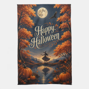 Happy Halloween Enchanted Autumn Pumpkin Tea Towel