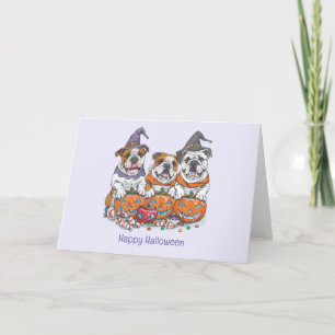 Happy Halloween English Bulldogs Pumpkin Holiday Card