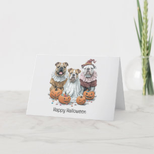 Happy Halloween English Bulldogs Pumpkin Holiday Card