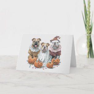Happy Halloween English Bulldogs Pumpkin Holiday Card