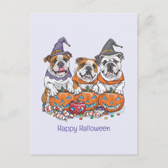 Happy Halloween English Bulldogs Pumpkin Postcard (Front)