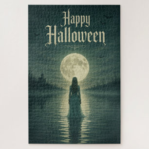 Happy Halloween Ethereal Gothic Moonlight Silhouet Jigsaw Puzzle