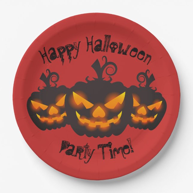 Happy Halloween Evil Pumpkins Paper Plate (Front)
