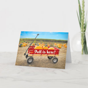 Happy Halloween Fall is Here Pumpkins in a Wagon Holiday Card
