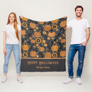 Happy Halloween Fall Pumpkin Family Name Fleece Blanket