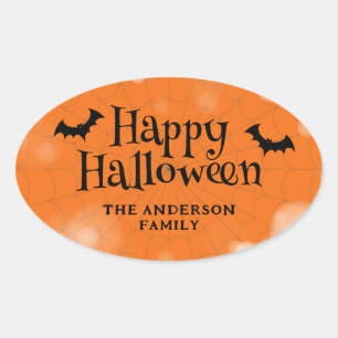Happy Halloween Family Name Bats Oval Sticker