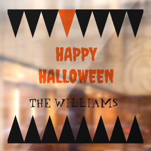 Happy Halloween Family Name Black Orange Window Cling