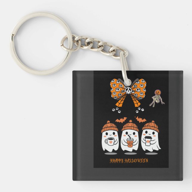 Happy Halloween – fantômes café mignons Key Ring (Front)