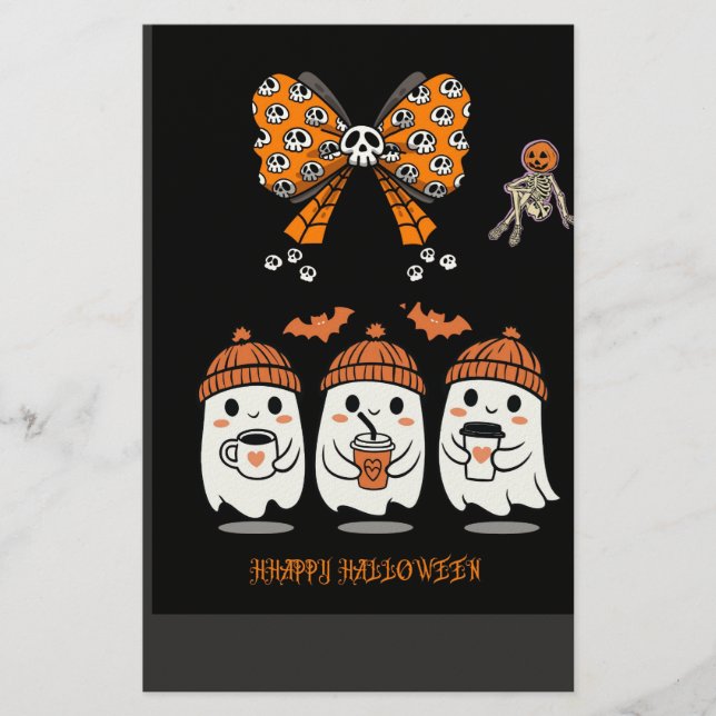 Happy Halloween – fantômes café mignons Stationery (Front)