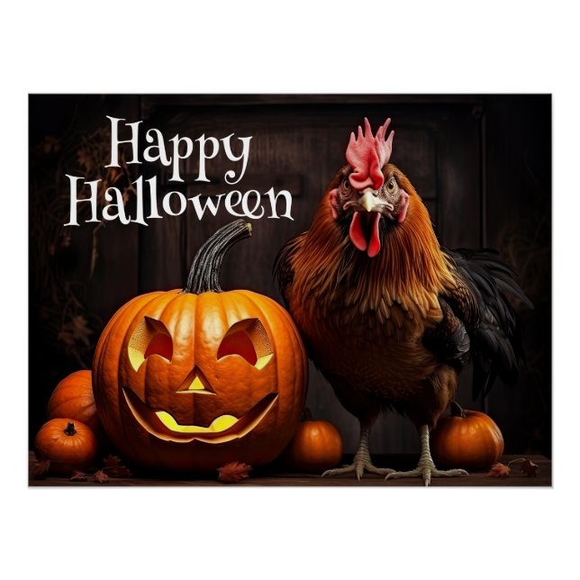 Happy Halloween Farm Chicken Rooster Pumpkin Patch Poster (Front)