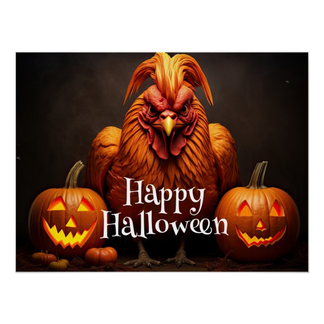 Happy Halloween Farm Chicken Rooster Pumpkin Patch Poster (Front)