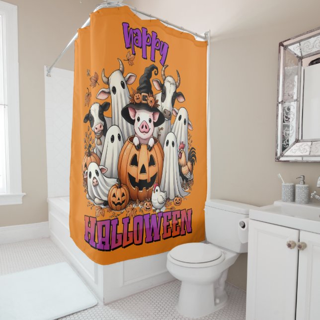 Happy Halloween Farm Shower Curtain (In Situ)