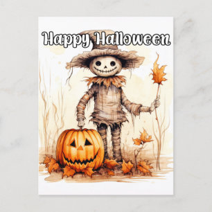 Happy Halloween   Festive Cheerful Scarecrow Postcard