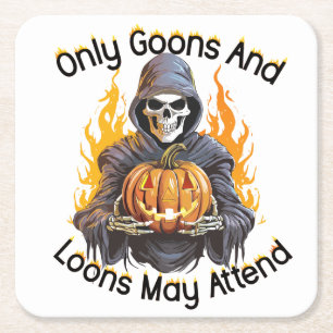 Happy Halloween Flaming Skeleton With Pumpkin Square Paper Coaster