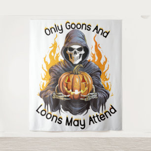 Happy Halloween Flaming Skeleton With Pumpkin Tapestry