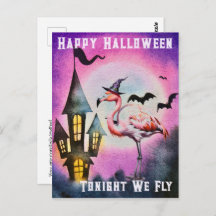 Happy Halloween Flamingo Bats Haunted Castle
