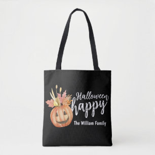 Happy Halloween Floral Pumpkin Personalised Tote Bag