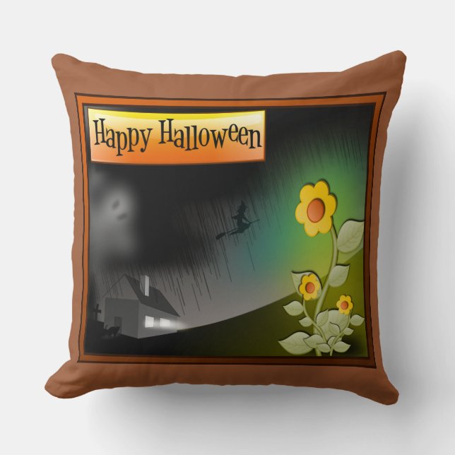 Happy Halloween & Flowers - Cushion (Front)