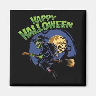 Happy Halloween Flying Witch Magnet