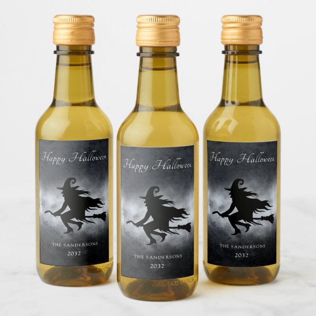 Happy Halloween Flying Witch Personalised   Wine Label (Bottles)