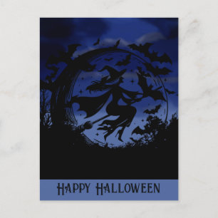 Happy Halloween Flying Witch Postcard