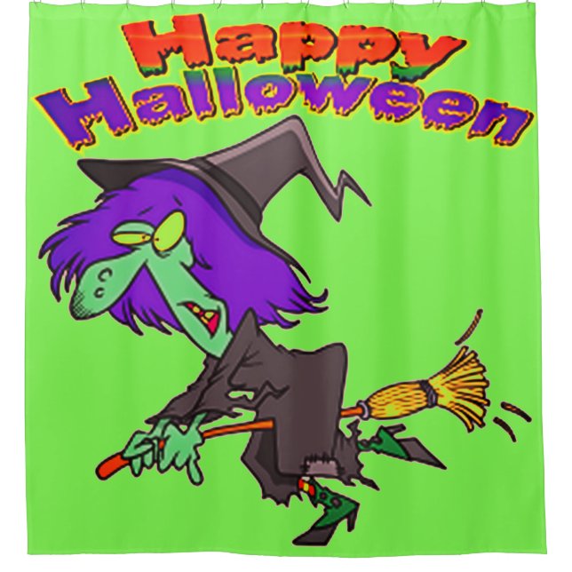 Happy Halloween Flying Witch Shower Curtain (Front)